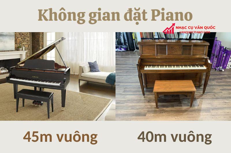 không gian đặt upright piano và grand piano